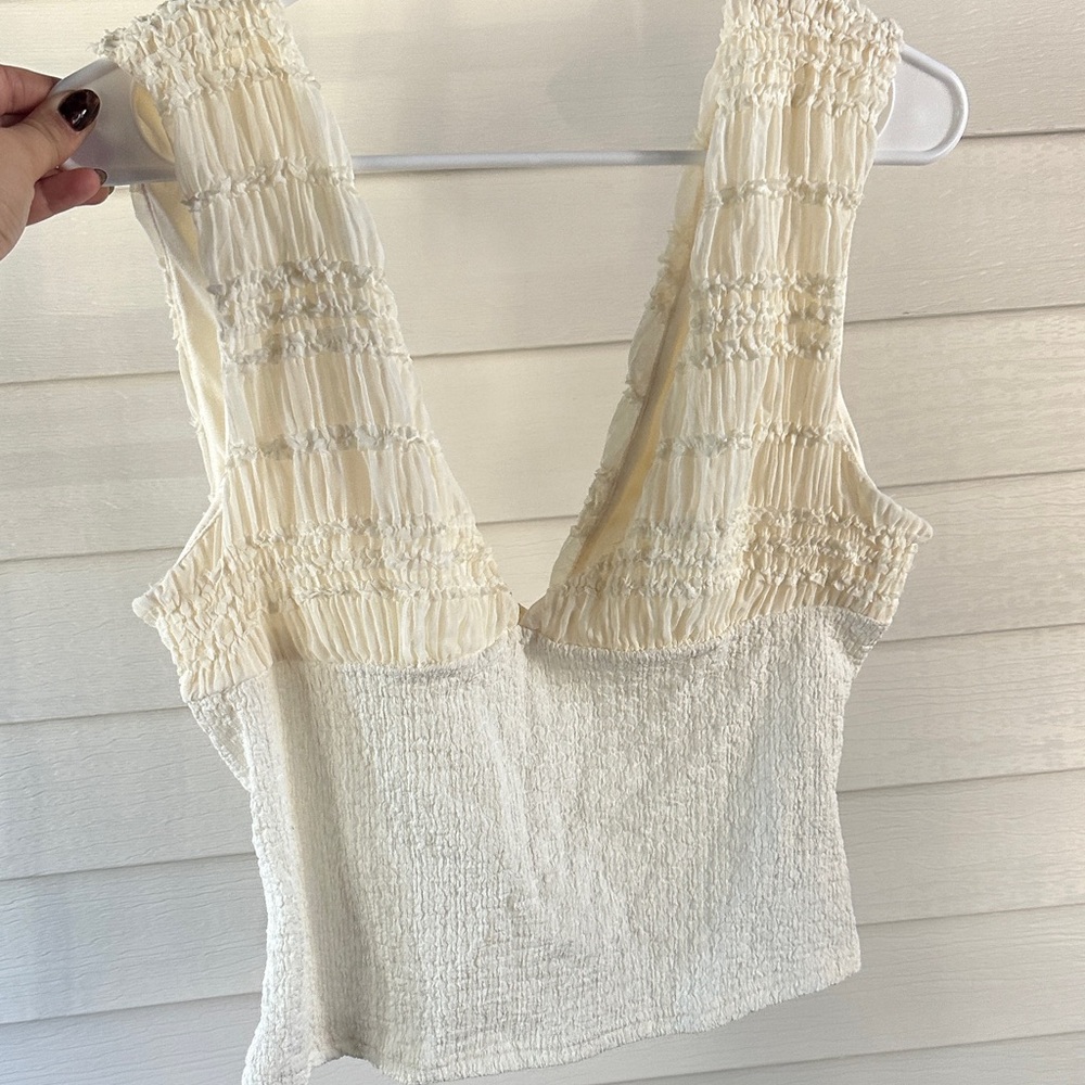 Elegant Cream Smocked Women's Top